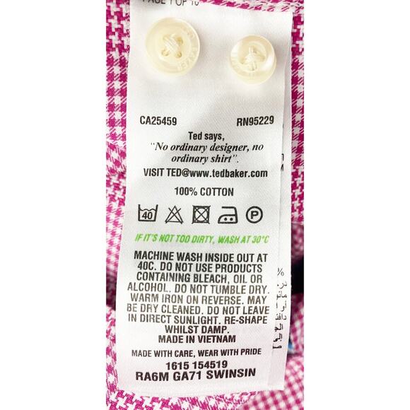 Ted Baker Endurance Mens Long Sleeve Button Down Shirt Red White Gingham Paisley - Picture 10 of 11